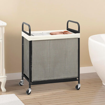 Rolling Laundry Hamper With Wheels 2-Section Laundry Sorter Rolling Laundrys Basket On Wheels With Removable Bag Clothes Hamper Laundrys Organizer Car