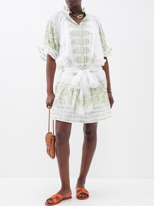 Juliet Dunn Blouson Dhaka-print Cotton Mini Shirt Dress