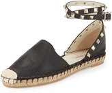Thumbnail for your product : Valentino Rockstud Leather Ankle-Wrap Espadrille Flat, Black/Ivory