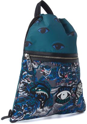 Kenzo Flying Tiger Drawstring Backpack In Blue Nylon