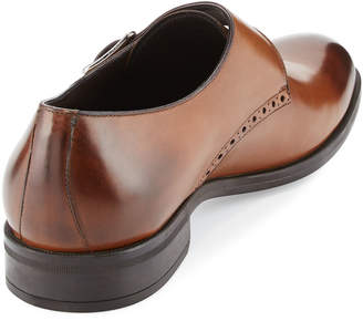Ermenegildo Zegna Burnished Leather Monk-Strap Shoe, Brown