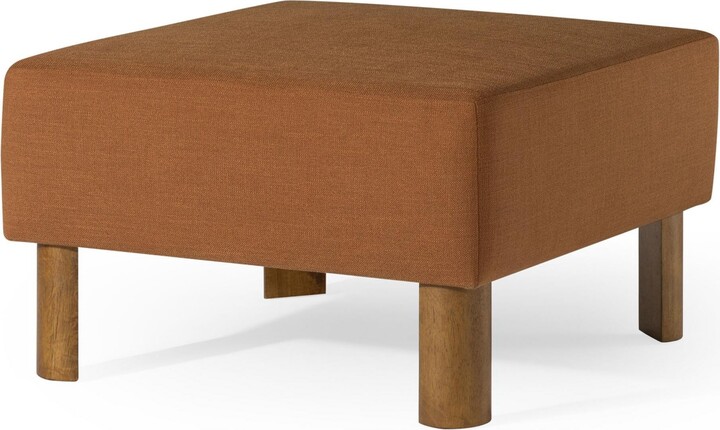 Maven Lane Lena Contemporary Upholstered Ottoman with Refined Brown Wood Finish
