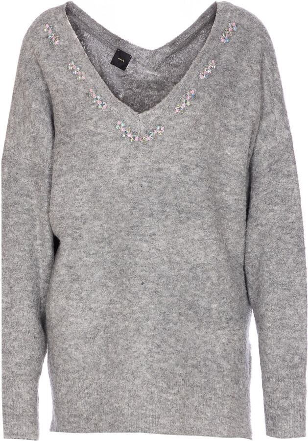 Pinko Wool Blend Sweater With Jewel Embroidery