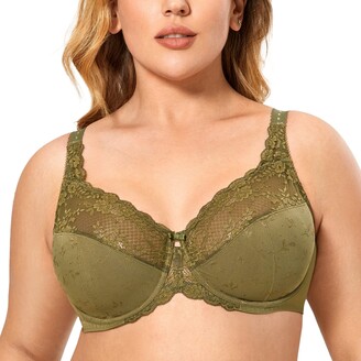 DELIMIRA Women's Lace Bra Minimiser Plus Size Unlined Underwire Bra Yellow  Olive 38DD - ShopStyle