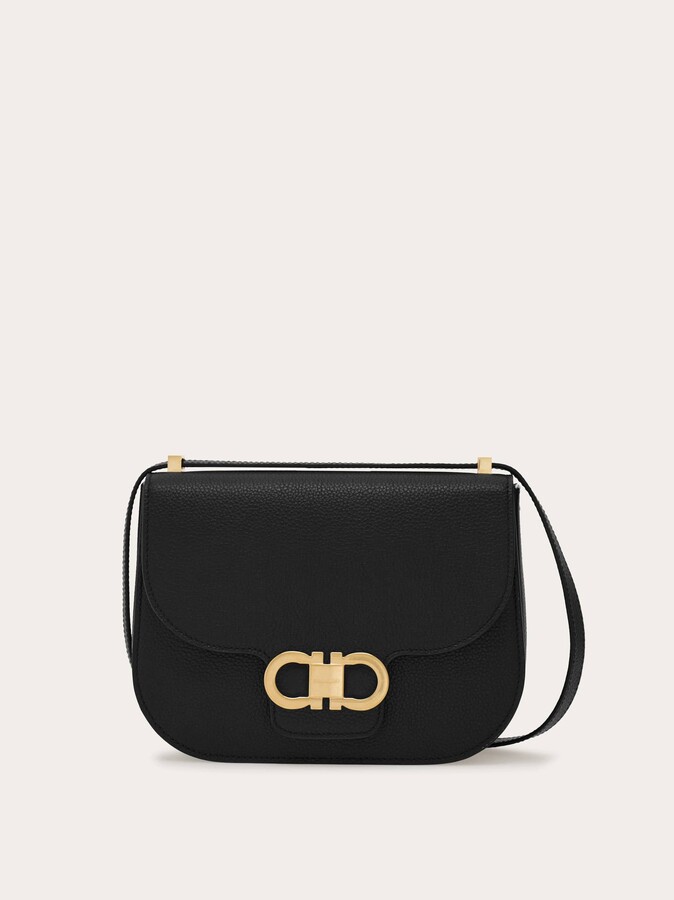 Ferragamo Women Double Gancini North-South crossbody bag Black
