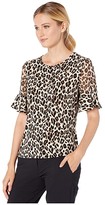 Thumbnail for your product : Vince Camuto Short Sleeve Chiffon Sleeve Elegant Leopard Top (Rich Black) Women's Clothing