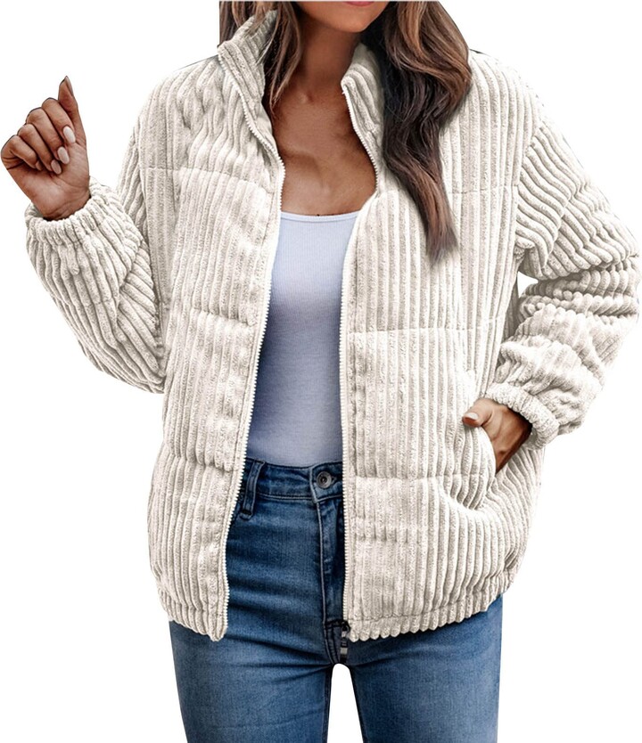 Luckywaqng Ladies Solid Color Zipper Corduroy Filled Cotton Stand - Main Image