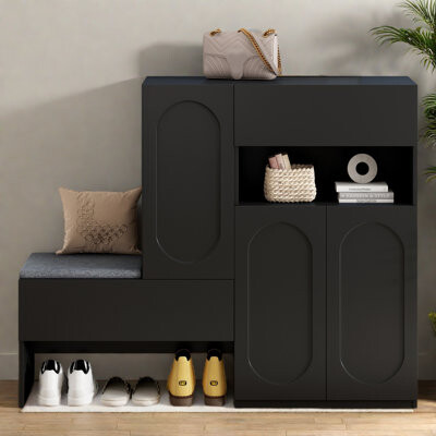 Elegant 2-In-1 Shoe Cabinets With Soft Cushion, Modern Storage Bench With Arched Doors & Rebound Devices, Versatile Shoe Rack Organizer With Adjustabl