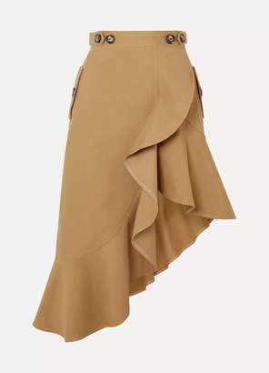 Self-Portrait Asymmetric Ruffled Cotton-canvas Skirt - Camel