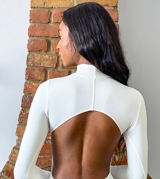 ASOS Tall ASOS DESIGN Tall turtleneck open back bodysuit with long sleeve in rib in cream