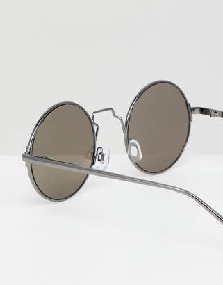 ASOS Design Round Sunglasses In Gunmetal With Blue Mirrored Lens