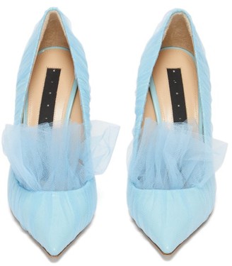 Midnight 00 Shell Point-toe Tulle & Patent-leather Pumps - Light Blue