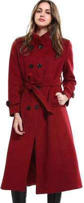 Escalier Women's Winter Double Breasted Wool Blend Coat Long Trench Coat with Belt (14, )