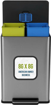 Simpli-Magic 16 Gallon Dual Compartment Step Trash Can (2 x 30L) with Recycling Bin, Slow-Close Lid, Odor Control, Brushed Stainless Steel