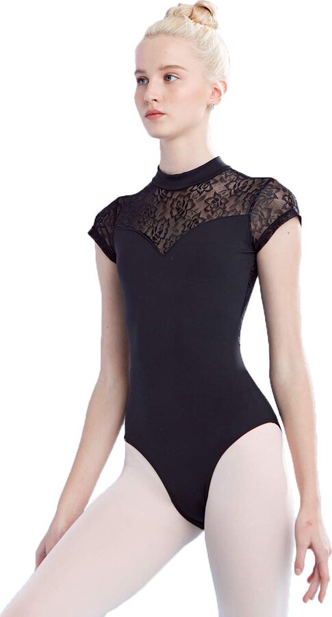 Freeshipping Floral Stretch Lace Capped Sleeve Leotards Quality Assured 