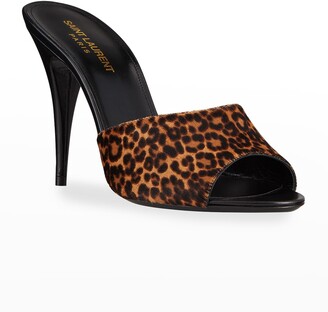 Saint Laurent Leopard-Print Slide High-Heel Sandals