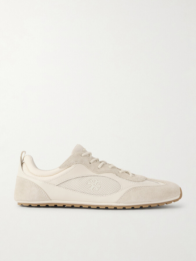 Tory Burch Field Leather, Mesh And Suede Sneakers - Cream