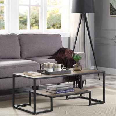 Trent Austin Design Coffee Table, Rectangular With 1 Tier Shelf, Rustic Oak And Black