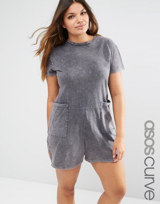 ASOS Curve CURVE Casual Romper with Pocket in Washed Cotton