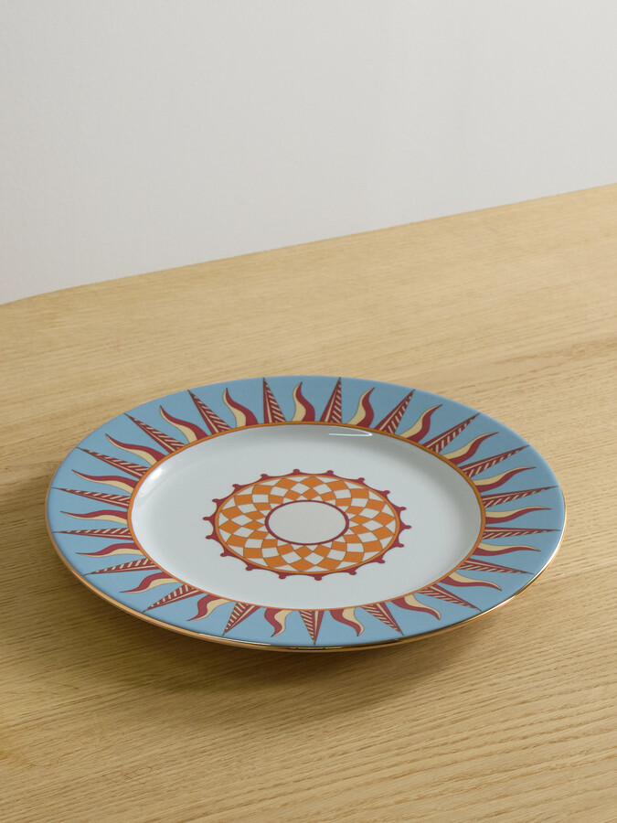 La DoubleJ - Gold-plated Porcelain Charger Plate - Blue