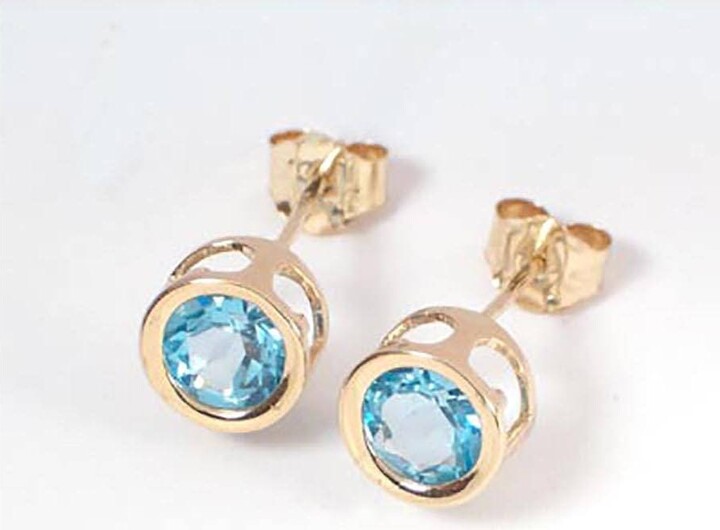 Etsy 14K Solid Yellow Gold Blue Topaz Stud Earrings 1.52Ct. #e425