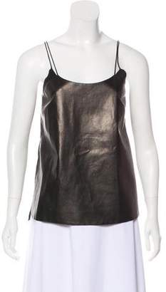 Vince Leather-Trimmed Sleeveless Top