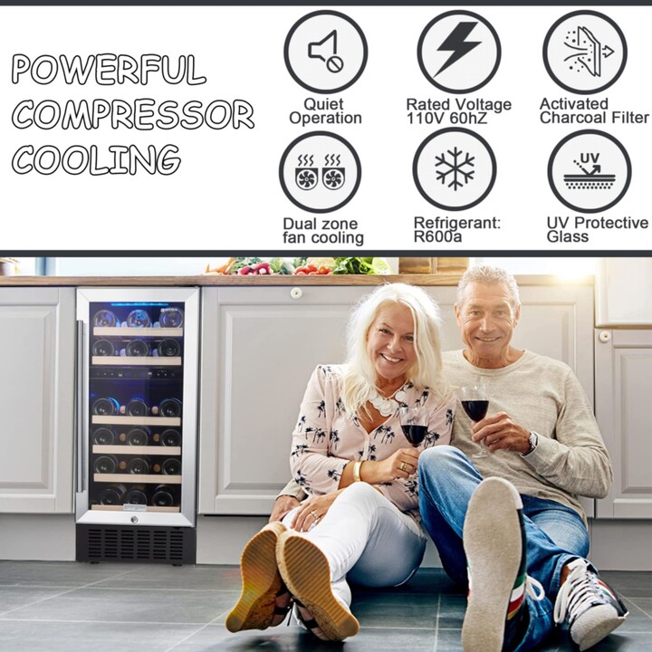 Simplie Fun 15 Inch Wine Cooler Refrigerators 28 Bottle Fast Cooling Low Noise Wine Fridge with