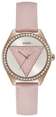 Guess - Ladies Rose Gold Analogue Leather Strap Watch