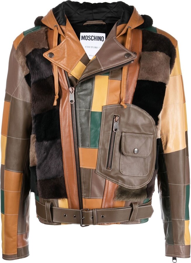 MOSCHINO レザージャケット Moschino Patchwork Leather Jacket - ShopStyle