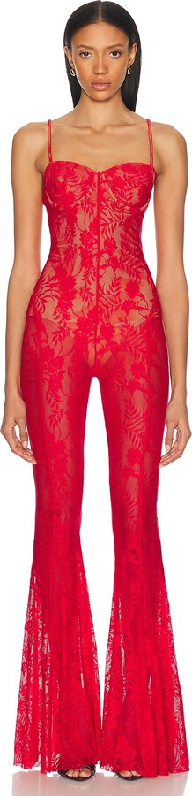 Norma Kamali Underwire Fishtail Jumpsuit With Bodysuit in Red