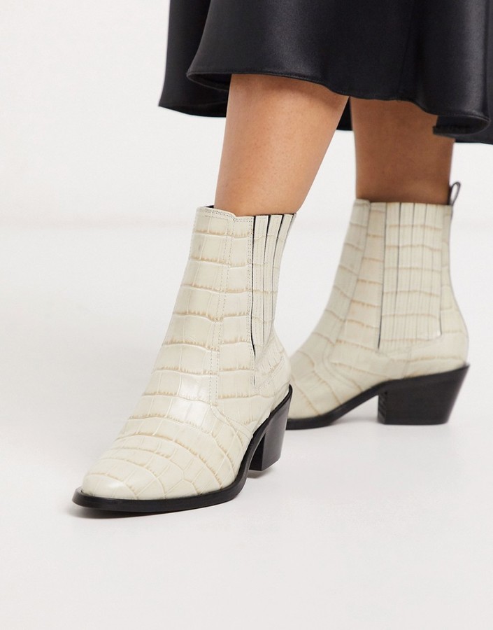 AllSaints miriam moc croc leather ankle boots in white croc - ShopStyle