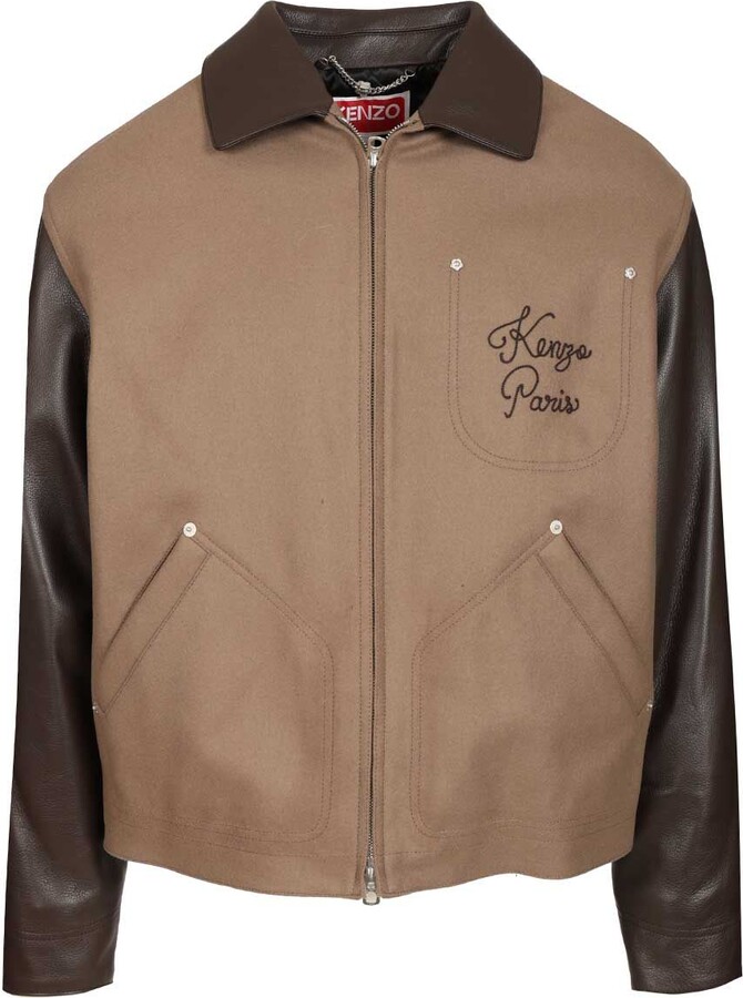 Kenzo Leather-sleeved Embroidered Jacket