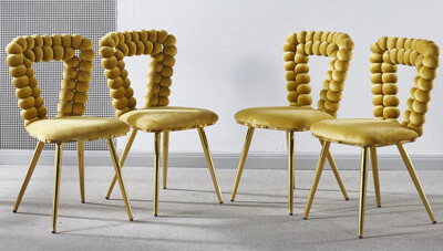 Everly Quinn Modern Chair(Set Of 4 ) With Iron Tube Legs For Dining Room Living Room Cafe Hairball Back