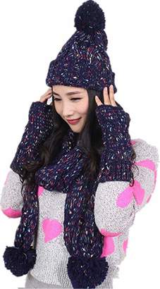Xugq66 Winter Warm Girl Wool Hat/Scarf/Gloves Set Women Knitted Hat/Scarf/Mitten 3pcs