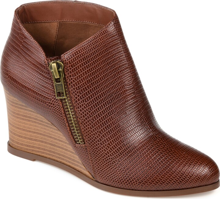 brown leather wedge booties