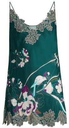 Carine Gilson Lace Trimmed Silk Satin Cami Midi Dress - Womens - Green Print