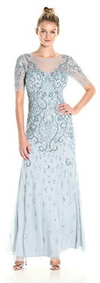 Adrianna Papell Women's 3/4 Sleeve Fully Beaded Gown