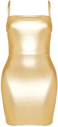 PrettyLittleThing Shape Gold Metallic Halterneck Drape Bodycon Dress