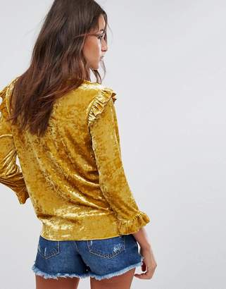 Blank NYC Velvet High Neck Top With Ruffle Detail