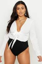 Thumbnail for your product : boohoo Plus Woven Tie Front Bodysuit
