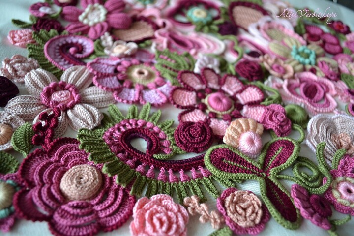 Etsy Crochet Flower Set Irish Crochet Light Pink 60Pcs