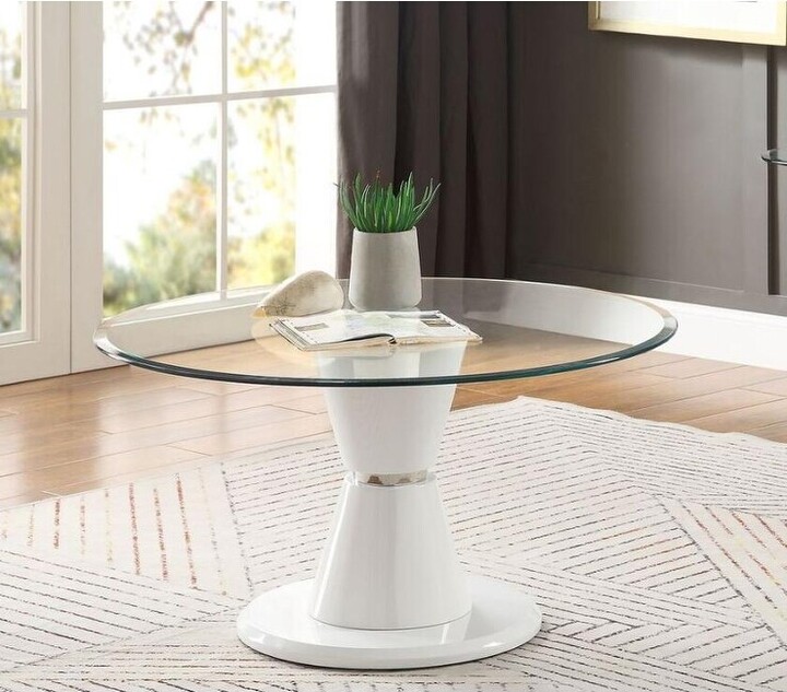 EDWINRAY 34" Round Coffee Table with Clear Glass Top, Center Table with