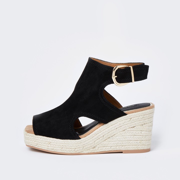 wide fit black wedges