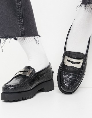 G.H. Bass G H Bass Weejun Penny Plate flatform loafers in black croc