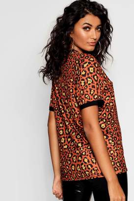 boohoo Leopard Print Ringer T-Shirt