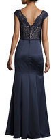 Thumbnail for your product : La Femme Cap-Sleeve Lace & Satin Combo Gown