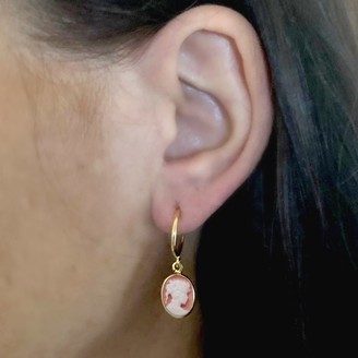 Vintouch Italy Gold-Plated Pink Mini Cameo Hoop Earrings