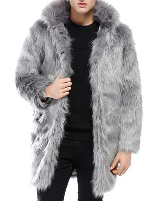JollyChic Men's Long Hair Faux Fox Fur Hooded Thicken Winter Coat (S, )