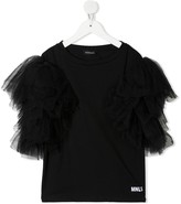 Thumbnail for your product : MonnaLisa TEEN tulle-trimmed cotton T-shirt