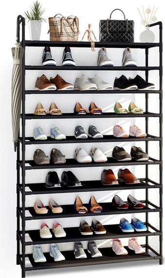 4-Tier Stackable Shoe Rack, 12-Pairs Sturdy Shoe Shelf Storage , Black Shoe  Tower for Bedroom - ShopStyle